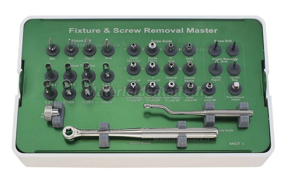 Kit complet d'extraction implants et vis implantaires MCT FSRK-02 - Extracteur de guide de forage Kit complet d'extraction implants et vis implantaires MCT FSRK-02 - Extracteur de guide de forage